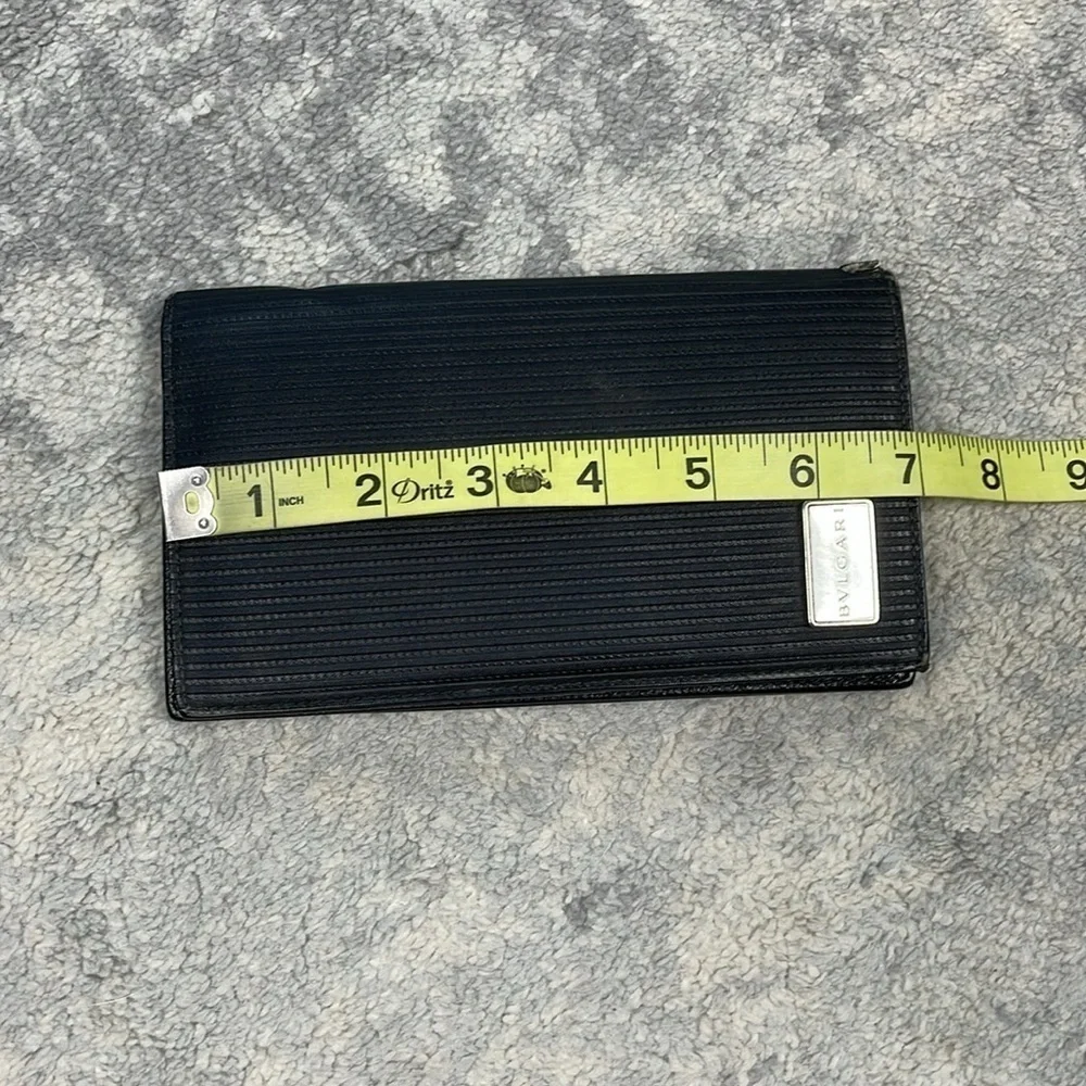 Bvlgari Ribbed Nylon Long Bifold Wallet Black Branded Plaque Designer
